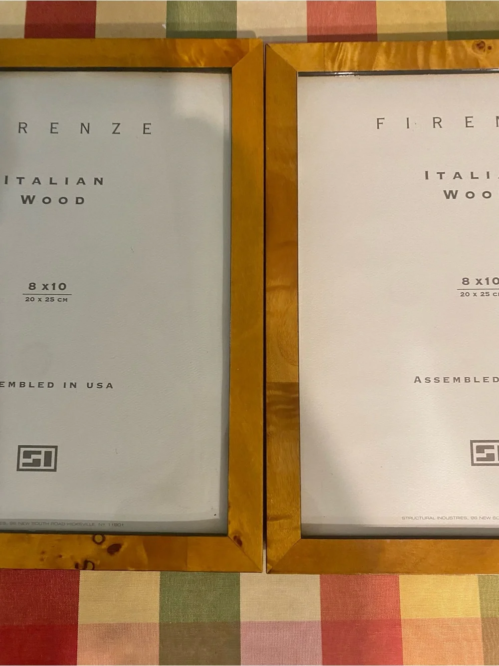 SET - 2 Italian Burled Wood and Glass Frames for  8 x 10” photos.  Pre owned.
